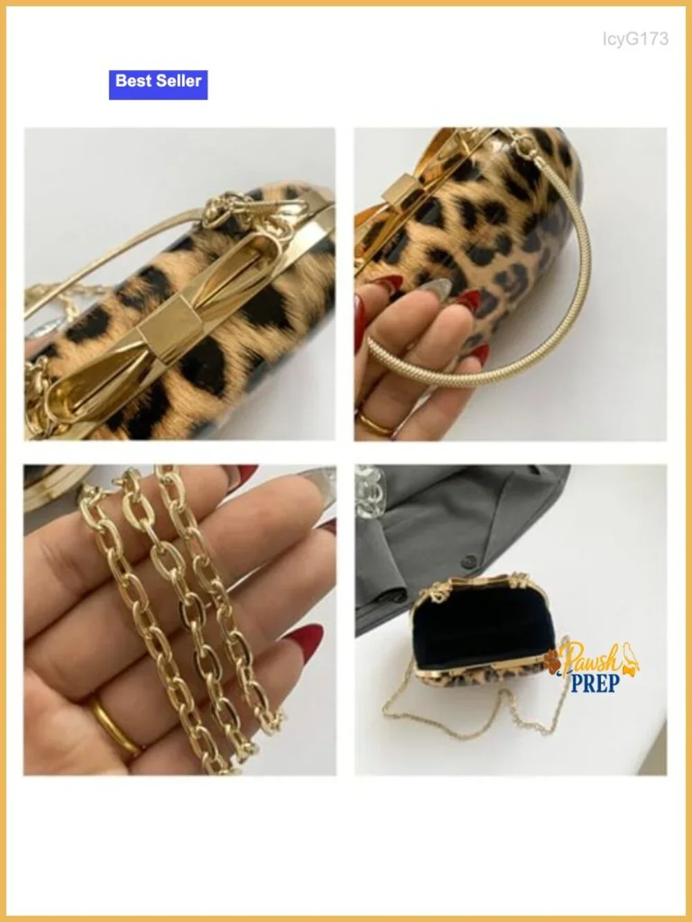 Leopard Print Clutch Evening Tote Bag with Chain Top Handle Satchel Handbag